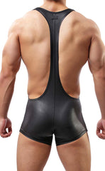 Men's Faux Leather Jockstrap Bodysuit
