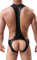 Men's Sexy Faux Leather Jockstrap Leotard