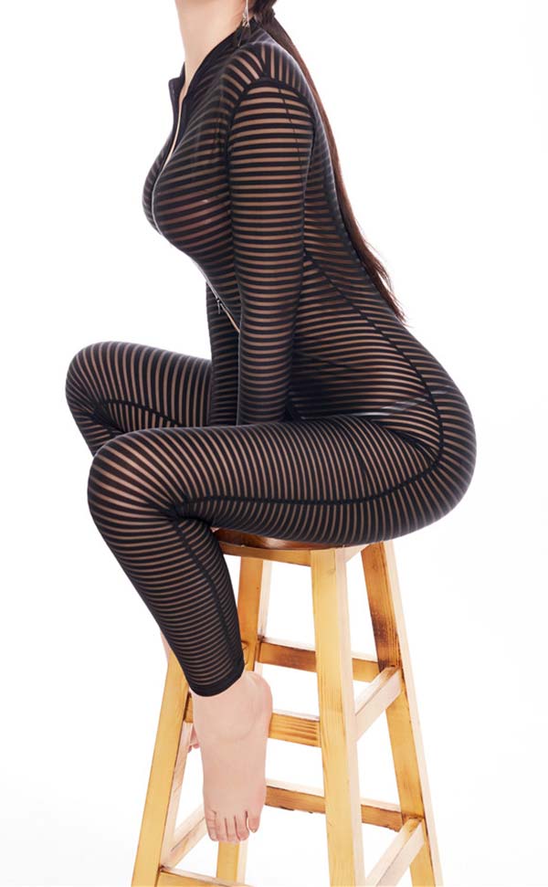 Sheer Horizontal Stripe Long Sleeve Jumpsuit