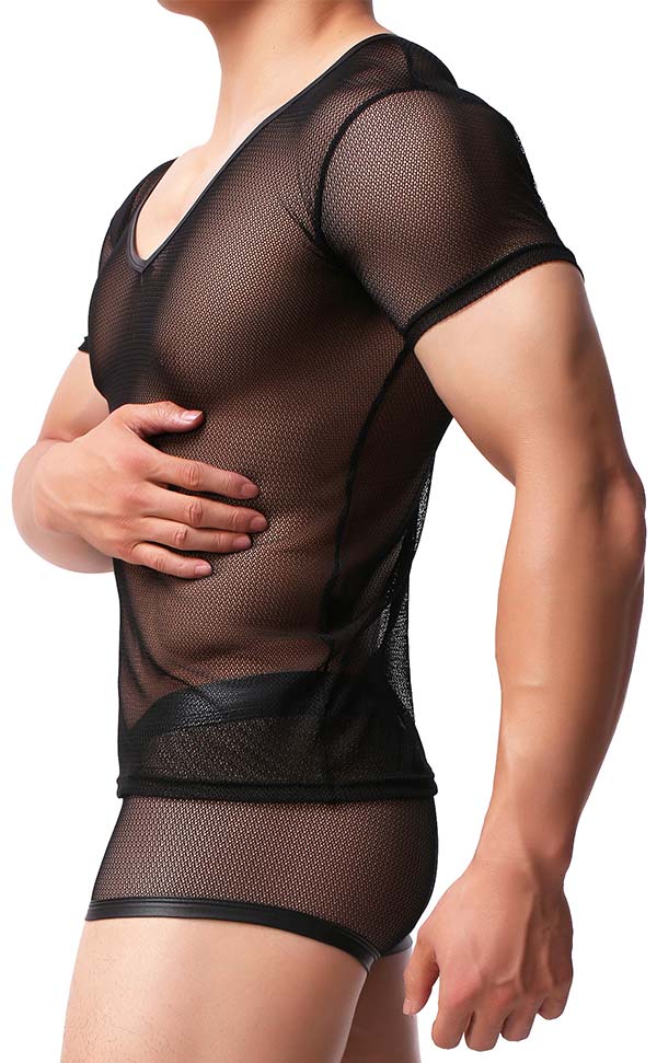 Men's Sheer Mesh T-Shirt and Bulge Trunk