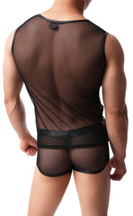 Men's Sheer Mesh Tank Top and Bulge Trunk