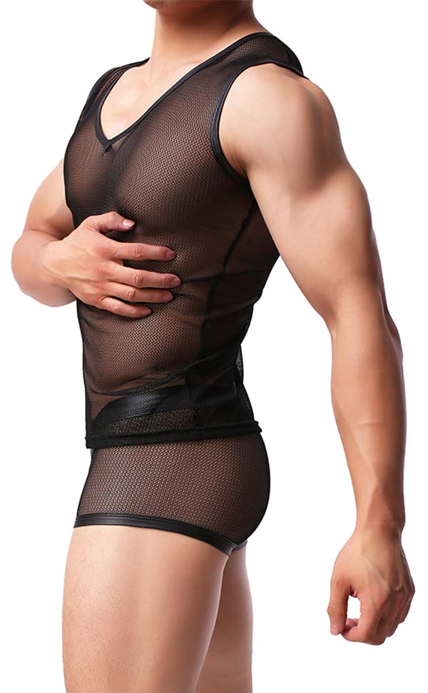 Men's Sheer Mesh Tank Top and Bulge Trunk
