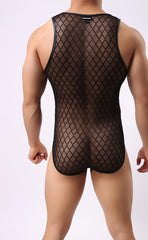 Men's Diamond Mesh See Through Bodysuit