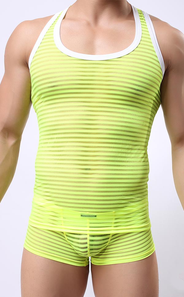 Men's Mesh Stripe Tank Top and Trunk