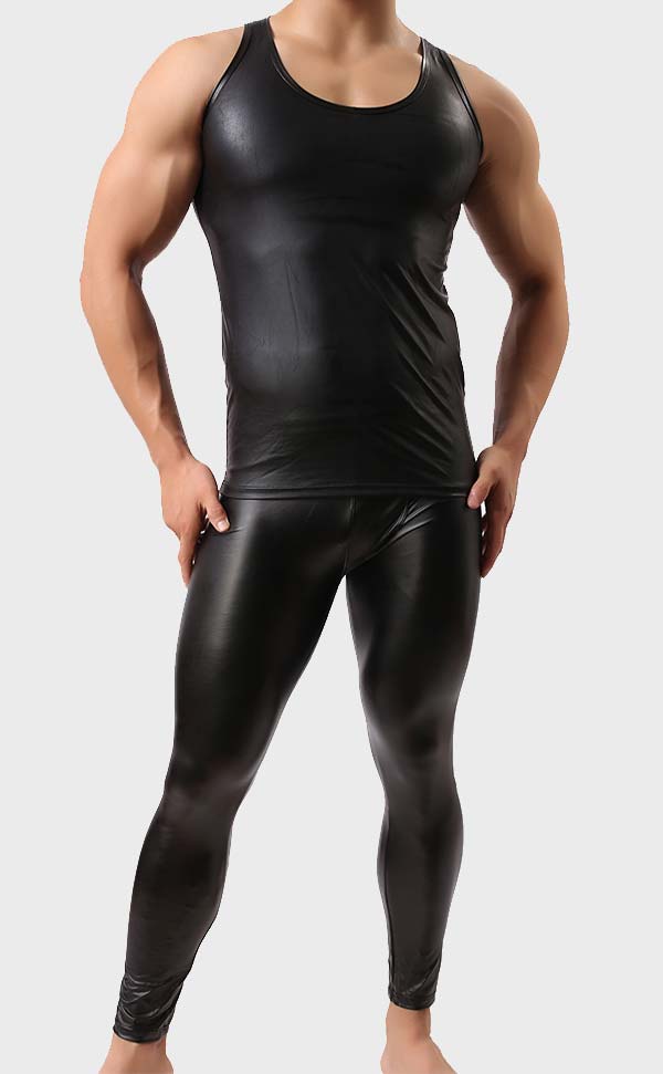 Men’s Faux Leather Tank Top and Pant