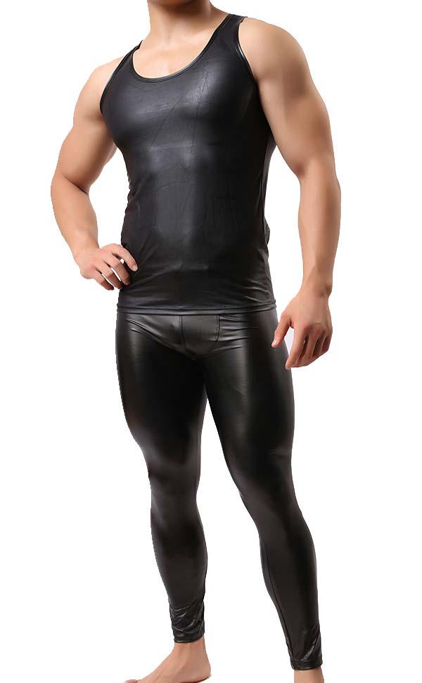 Men’s Faux Leather Tank Top and Pant