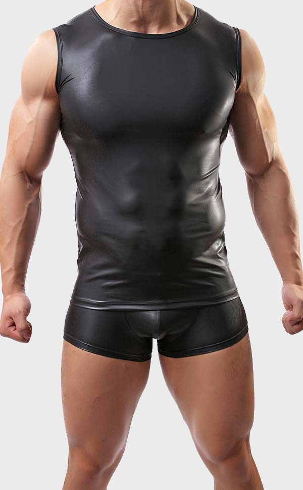 Men’s Faux Leather Tank Top and Trunk