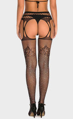 Lace Suspender Rhinestone Fishnet Pantyhose