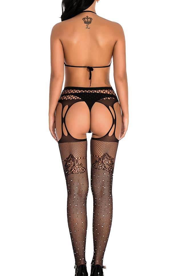 Lace Suspender Rhinestone Pantyhose Sets