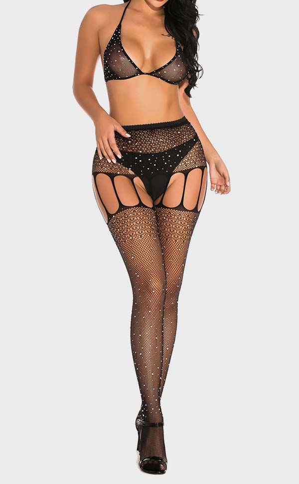 Hollow Out Rhinestone Fishnet Pantyhose Sets