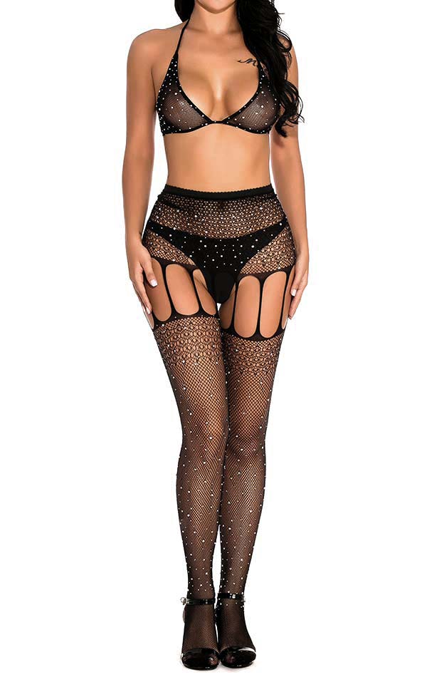 Hollow Out Rhinestone Fishnet Pantyhose Sets