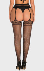 Rhinestone Fishnet Suspender Pantyhose