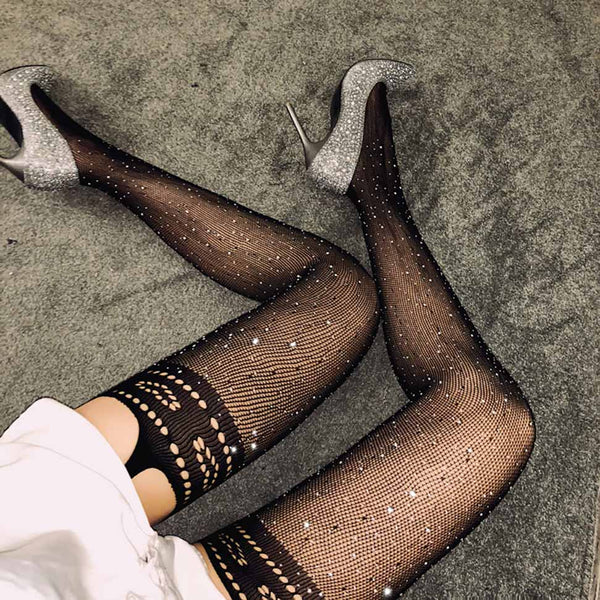 Rhinestone Fishnet Suspender Pantyhose