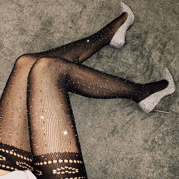 Rhinestone Fishnet Suspender Pantyhose