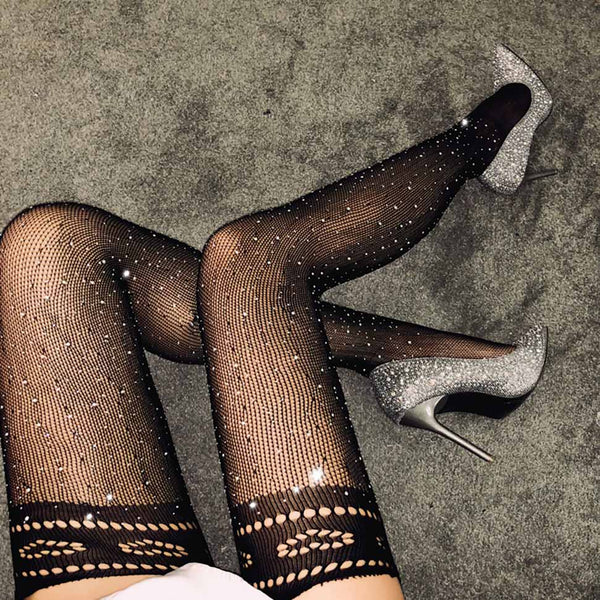 Rhinestone Fishnet Suspender Pantyhose