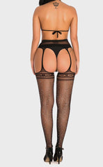 Rhinestone Fishnet Suspender Pantyhose Sets