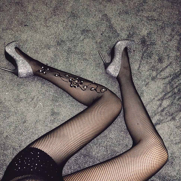 Jacquard Lace Rhinestone Fishnet Tights