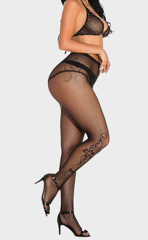 Jacquard Lace Rhinestone Fishnet Pantyhose Sets