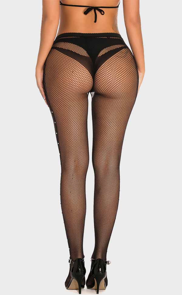 Diamond Pattern Fishnet Pantyhose with Rhinestone