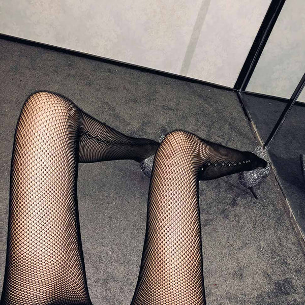 Diamond Pattern Fishnet Pantyhose with Rhinestone