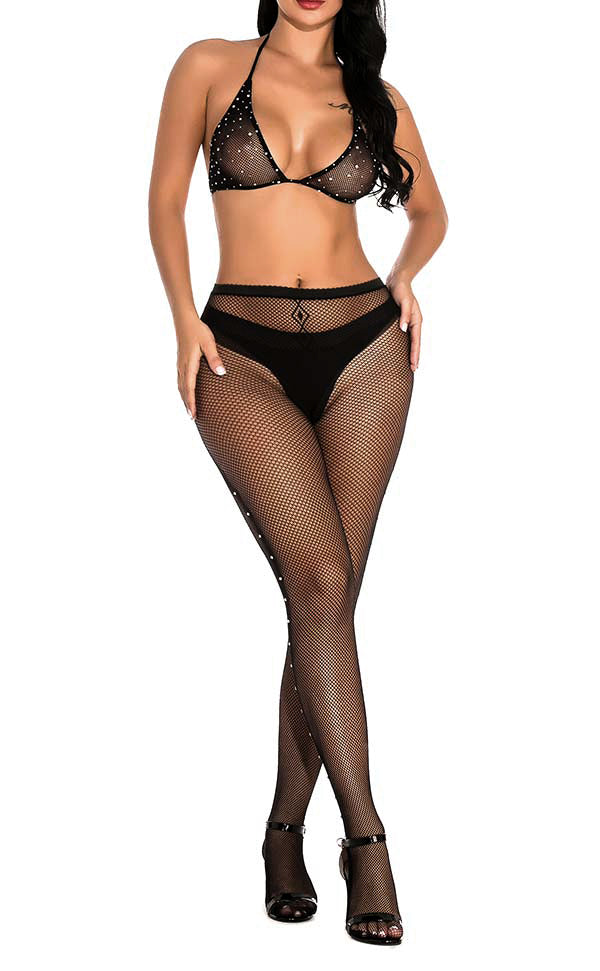 Rhinestone Fishnet Pantyhose and Bra