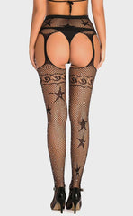 Lacey Rhinestone Fishnet Suspender Tights