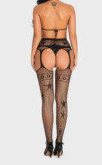 Lacey Rhinestone Fishnet Suspender Tights Set