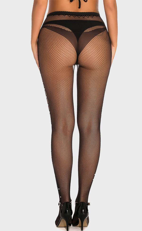 Hole Net Pantyhose with Rhinestone