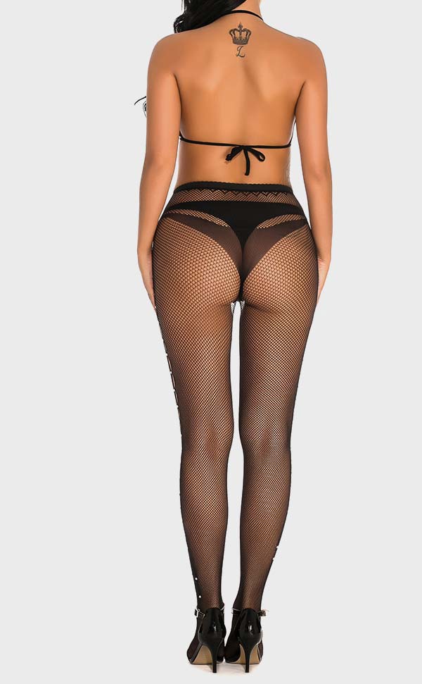 Hole Net Rhinestone Pantyhose and Bra