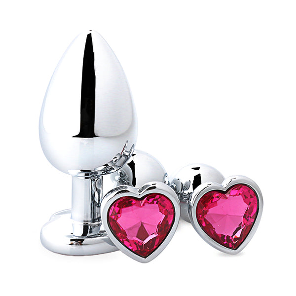 Jeweled Heart Stainless Steel Butt Plug for Beginners, 3 Butt Plug Set