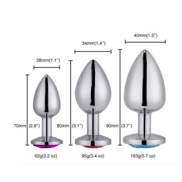 Jeweled Heart Stainless Steel Butt Plug for Beginners, 3 Butt Plug Set