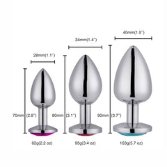 Jeweled Heart Stainless Steel Butt Plug for Beginners, 3 Butt Plug Set