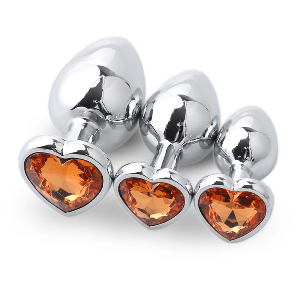 Jeweled Heart Stainless Steel Butt Plug for Beginners, 3 Butt Plug Set