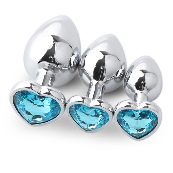 Jeweled Heart Stainless Steel Butt Plug for Beginners, 3 Butt Plug Set