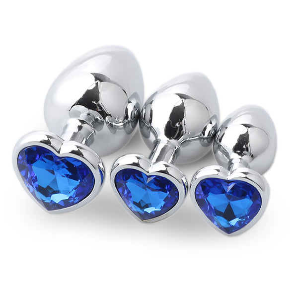 Jeweled Heart Stainless Steel Butt Plug for Beginners, 3 Butt Plug Set