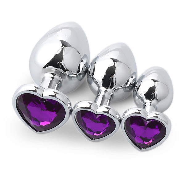 Jeweled Heart Stainless Steel Butt Plug for Beginners, 3 Butt Plug Set