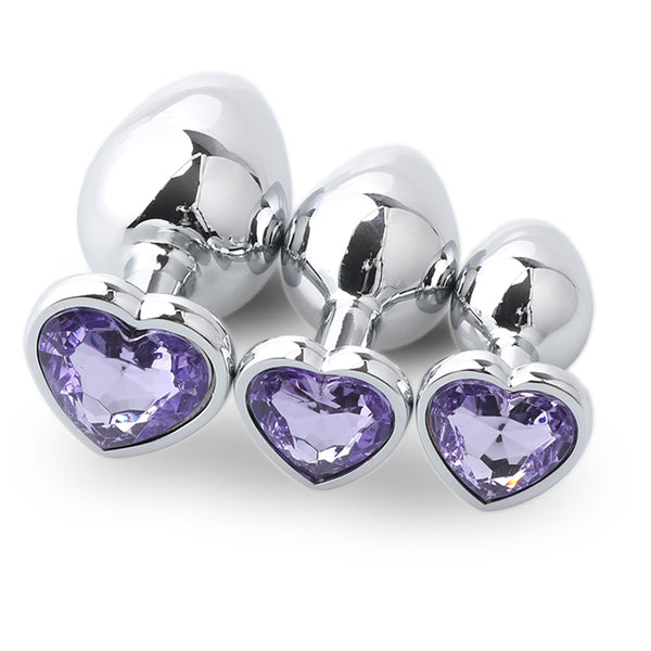 Jeweled Heart Stainless Steel Butt Plug for Beginners, 3 Butt Plug Set