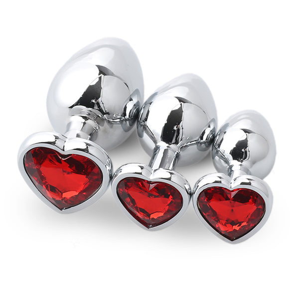 Jeweled Heart Stainless Steel Butt Plug for Beginners, 3 Butt Plug Set