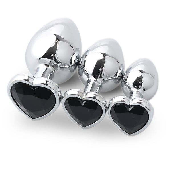 Jeweled Heart Stainless Steel Butt Plug for Beginners, 3 Butt Plug Set