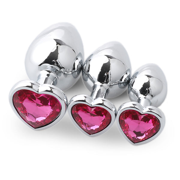 Jeweled Heart Stainless Steel Butt Plug for Beginners, 3 Butt Plug Set