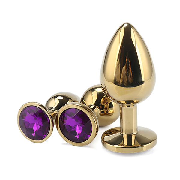 Gold Metal Jewelled Butt Plug for Beginners, 3 Butt Plug Set