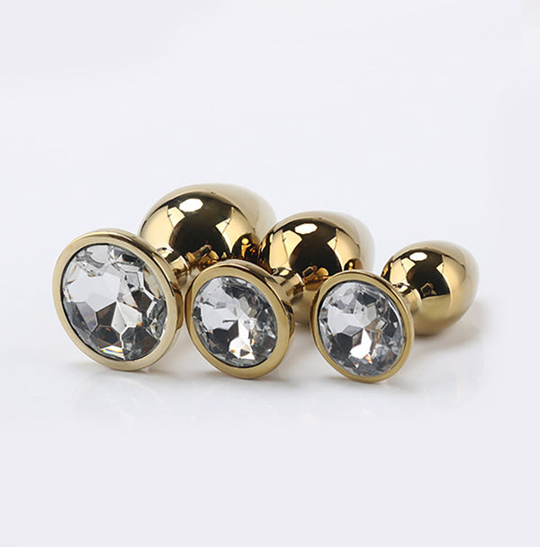 Gold Metal Jewelled Butt Plug for Beginners, 3 Butt Plug Set