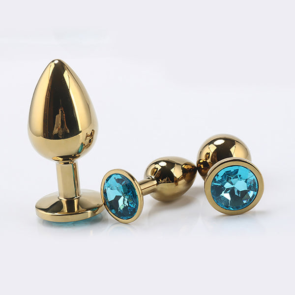 Gold Metal Jewelled Butt Plug for Beginners, 3 Butt Plug Set