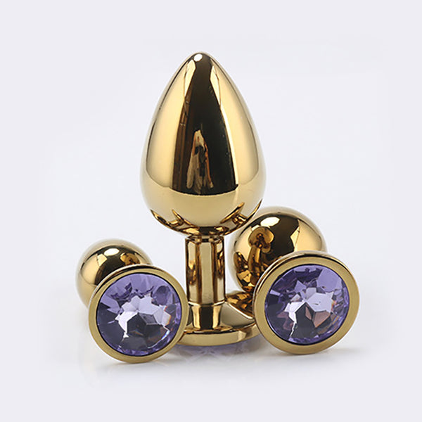 Gold Metal Jewelled Butt Plug for Beginners, 3 Butt Plug Set