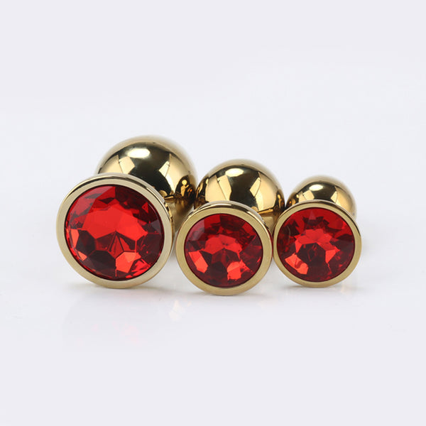 Gold Metal Jewelled Butt Plug for Beginners, 3 Butt Plug Set