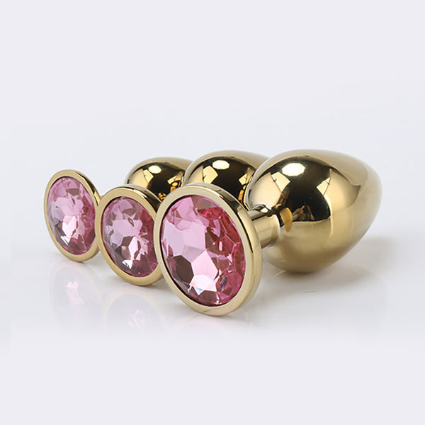 Gold Metal Jewelled Butt Plug for Beginners, 3 Butt Plug Set