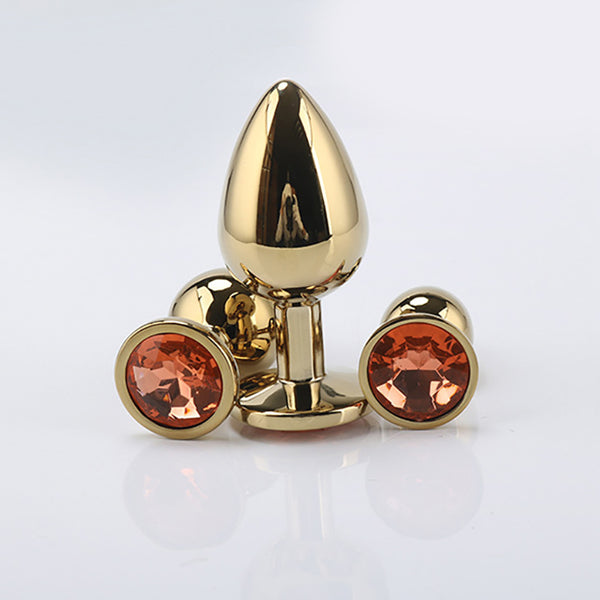 Gold Metal Jewelled Butt Plug for Beginners, 3 Butt Plug Set