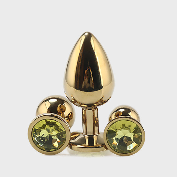 Gold Metal Jewelled Butt Plug for Beginners, 3 Butt Plug Set