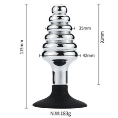 Spiral Metal Butt Plug with Silicone Cup Base