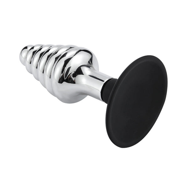 Spiral Metal Butt Plug with Silicone Cup Base